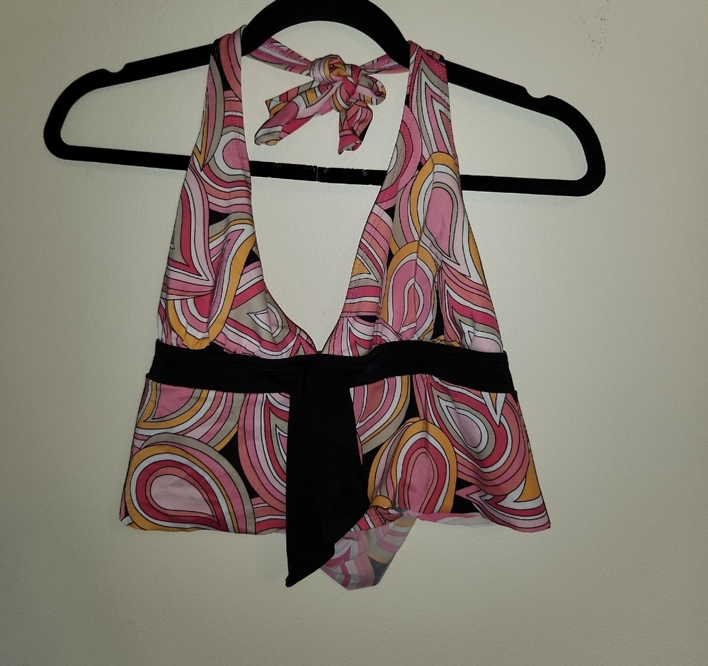 Kim Rogers Pink and Black Swirl Swim Top